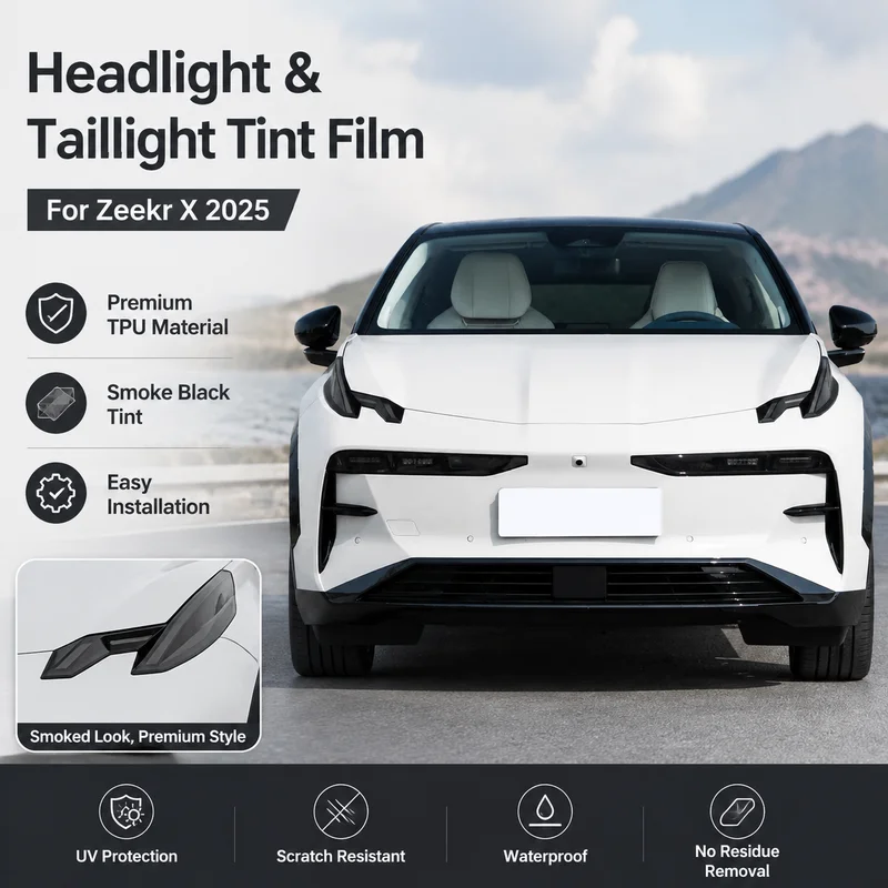 TPU Headlight and Taillight Tint Film Kit for Zeekr X 2025 - Smoke Black Vinyl Wrap, Easy Installation Car Accessories
TPU Headlight and Taillight Tint Film Kit for Zeekr X 2025 - Smoke Black Vinyl Wrap, Easy Installation Car Accessories