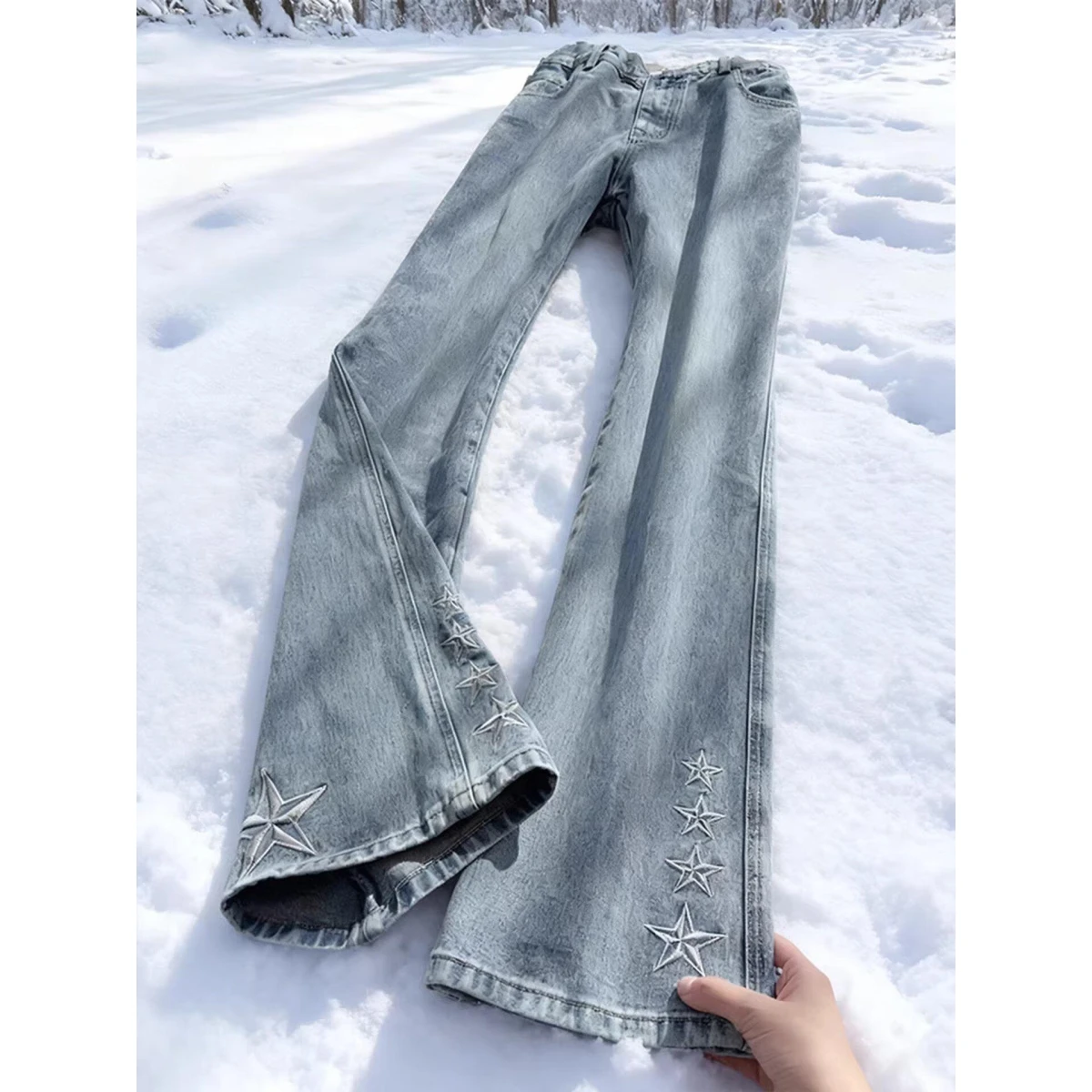 Cool Street Style Harajuku Hong Kong Wind Denim Jeans mid Waist Cotton Polyester Blend Wear Resistant Loose Flared Trousers
Cool Street Style Harajuku Hong Kong Wind Denim Jeans mid Waist Cotton Polyester Blend Wear Resistant Loose Flared Trousers