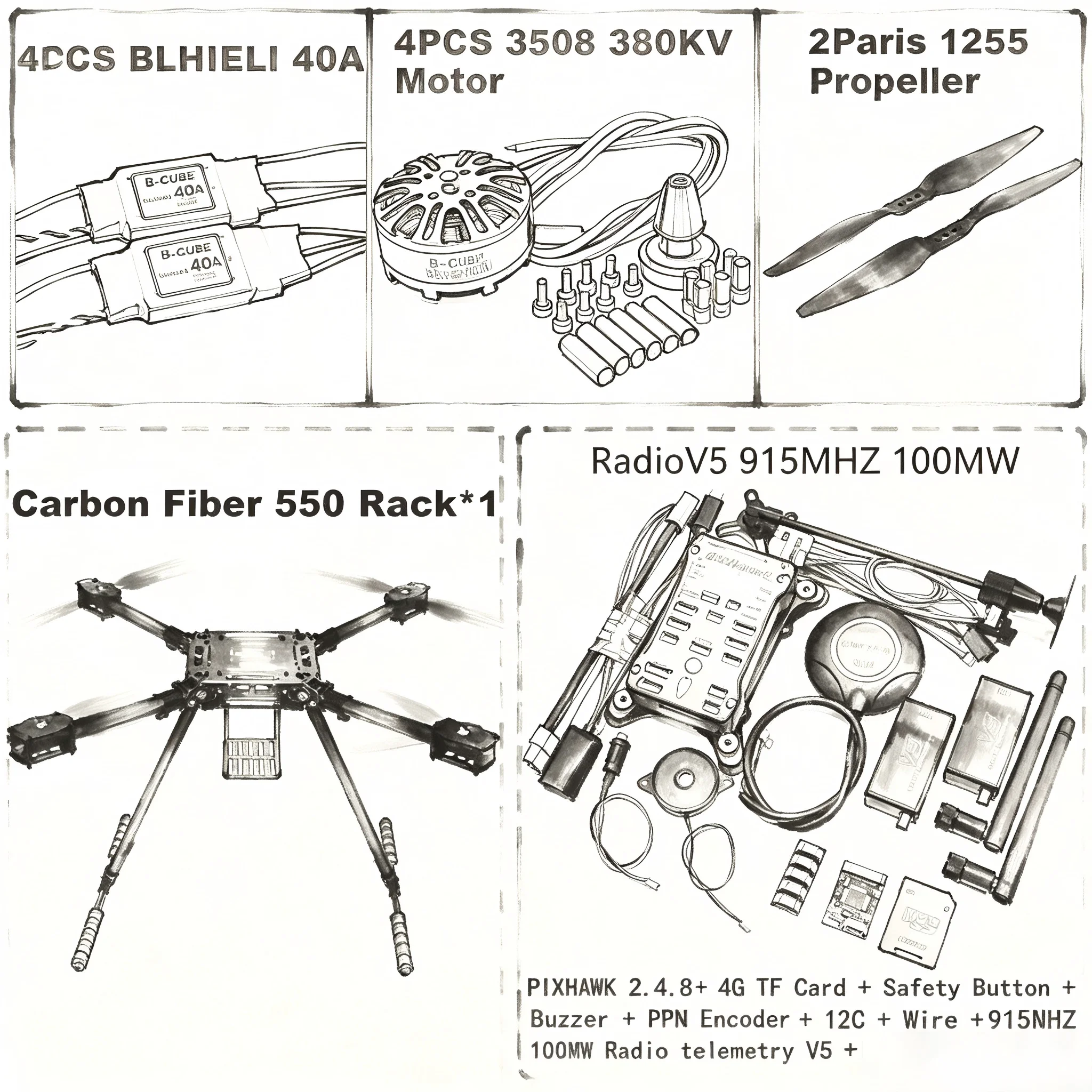 F550 Hexa Frame PIXHAWK2.4.8 M8N Flight Control Carbon Ardupilot Radio Telemetry Quadcopter BLHELI 40A ESC 3508 380KV Motor
F550 Hexa Frame PIXHAWK2.4.8 M8N Flight Control Carbon Ardupilot Radio Telemetry Quadcopter BLHELI 40A ESC 3508 380KV Motor