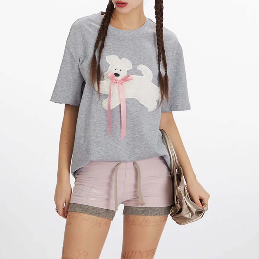 Yapher Women's Fluffy Appliqué Embroidered Short Sleeve T-Shirt 100% Cotton Loose Fit Unisex Summer Tee Cute Bow Dogs Top
Yapher Women's Fluffy Appliqué Embroidered Short Sleeve T-Shirt 100% Cotton Loose Fit Unisex Summer Tee Cute Bow Dogs Top