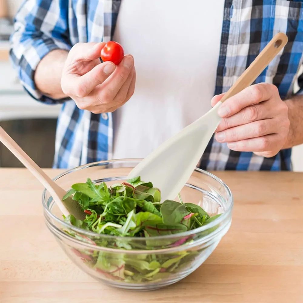 2Pcs Kitchen Utensils Wood Handle Silicone Salad Spatula Japanese Style Nonstick Cooking Shovel Simple Rice Spoon Non-stick Pan
2Pcs Kitchen Utensils Wood Handle Silicone Salad Spatula Japanese Style Nonstick Cooking Shovel Simple Rice Spoon Non-stick Pan