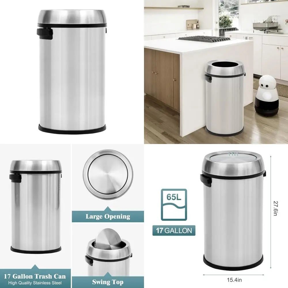Stainless Steel 17 Gallon Trash Can with Fingerprint-Resistant Swing Lid for Commercial Kitchen Use
Stainless Steel 17 Gallon Trash Can with Fingerprint-Resistant Swing Lid for Commercial Kitchen Use