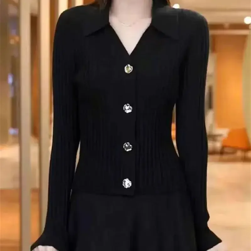 Knitted Cardigan Woman Autumn Winter High-end Solid Womens Clothing French Slim Wool Sweater Women Turn Down Collar Knitwear
Knitted Cardigan Woman Autumn Winter High-end Solid Womens Clothing French Slim Wool Sweater Women Turn Down Collar Knitwear