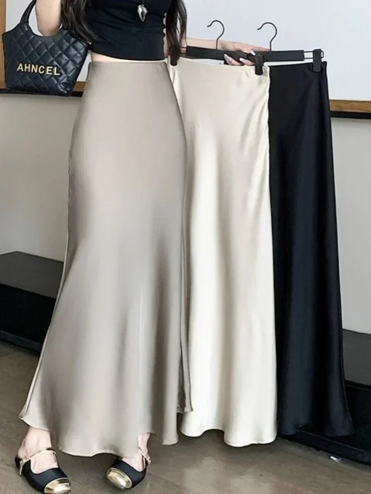 Solid Fish Tail Skirts for Women High Waisted Satin Silk LOOSE Midi Skirt Grey Summer Long Skirts for Elegant Women Fashion 2024
Solid Fish Tail Skirts for Women High Waisted Satin Silk LOOSE Midi Skirt Grey Summer Long Skirts for Elegant Women Fashion 2024