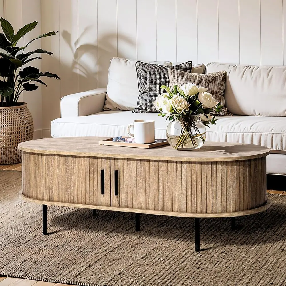LuxenHome Oval Coee Table with Storage, 47" Century ern luted Coee Tables or Living Room, Wooden Sliding Door Boho Storage Cente
LuxenHome Oval Coee Table with Storage, 47" Century ern luted Coee Tables or Living Room, Wooden Sliding Door Boho Storage Cente