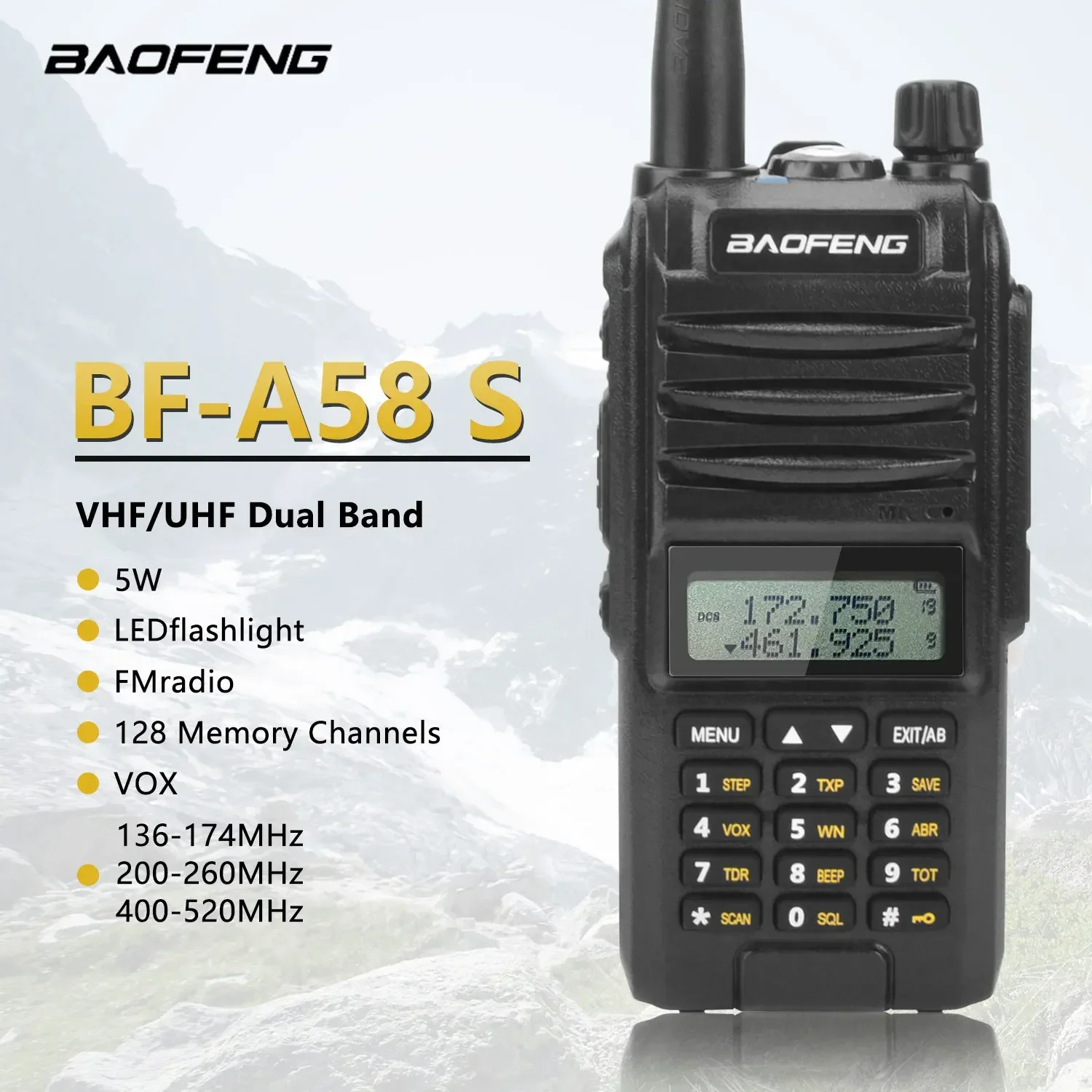 BAOFENG BF-A58S рация трехдиапазонная 136-174 МГц200-260 МГц 400-520 МГц 128-канальный FM VOX Roger Beep Портативная двусторонняя радиостанция
BAOFENG BF-A58S рация трехдиапазонная 136-174 МГц200-260 МГц 400-520 МГц 128-канальный FM VOX Roger Beep Портативная двусторонняя радиостанция