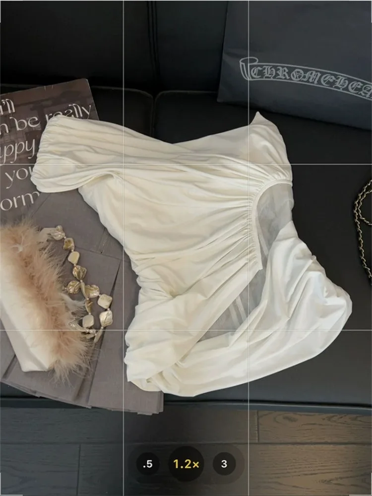 French Sexy Style Solid Slim One Shoulder Tops New Pleated Sleeveless T-shirt Women Fashion Off Shoulder Tank Tops Summer 2025
French Sexy Style Solid Slim One Shoulder Tops New Pleated Sleeveless T-shirt Women Fashion Off Shoulder Tank Tops Summer 2025