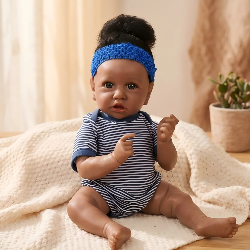 20 Inch 50cm African American Reborn Baby Doll Dark Black Skin Hand Rooted Realistic Lifelike Newborn Bebe Reborn, Blue Stripe Romper & Crochet Headband Soft Weighted Body Collectible Birthday Christmas Gift for Kids Collectors
20 Inch 50cm African American Reborn Baby Doll Dark Black Skin Hand Rooted Realistic Lifelike Newborn Bebe Reborn, Blue Stripe Romper & Crochet Headband Soft Weighted Body Collectible Birthday Christmas Gift for Kids Collectors