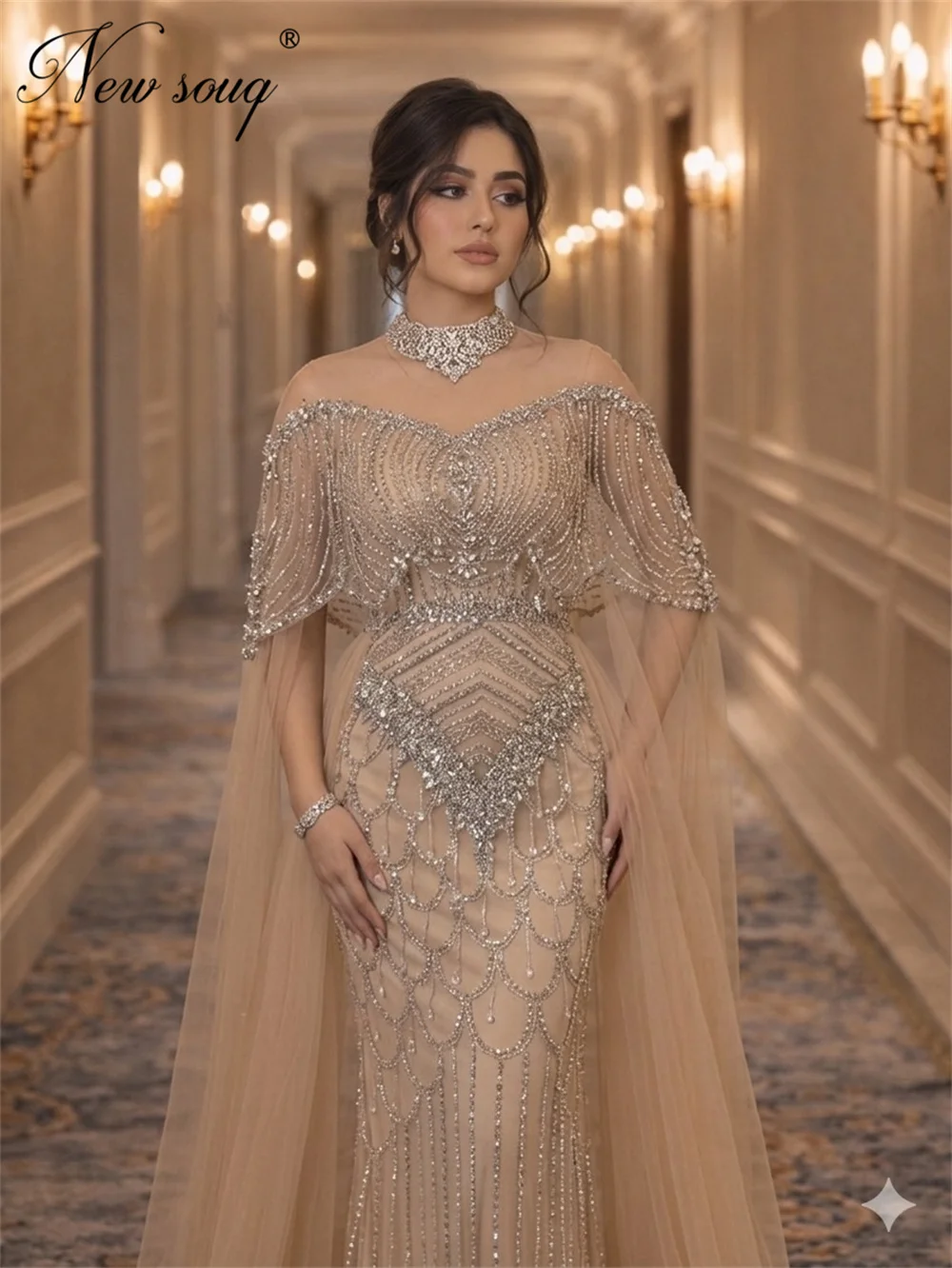 Customized 2026 Champagne Evening Dresses With Cape Long Sleeves Women Beaded Crystals Prom Dress Party Gowns Vestidos De Cóctel
Customized 2026 Champagne Evening Dresses With Cape Long Sleeves Women Beaded Crystals Prom Dress Party Gowns Vestidos De Cóctel