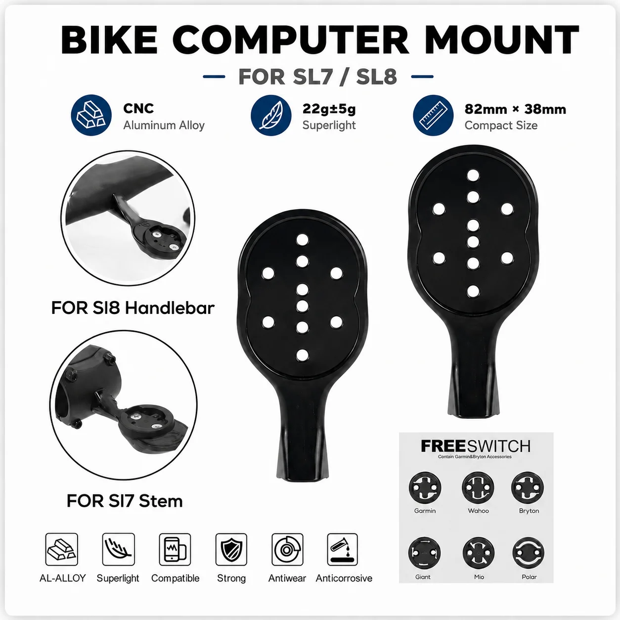 With White Logo For SL8/SL7 Computer Holder Stopwatch Mount GPS Bike Mount For Garmin Gopro Bryton Wahoo Aluminum alloy
With White Logo For SL8/SL7 Computer Holder Stopwatch Mount GPS Bike Mount For Garmin Gopro Bryton Wahoo Aluminum alloy