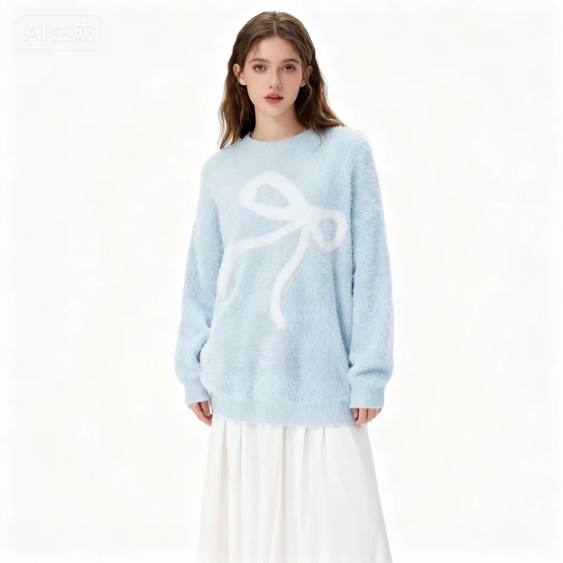 Новое поступление, женский голубой пушистый вязаный свитер с бантом, большой повседневный модный топ с длинными рукавами
Новое поступление, женский голубой пушистый вязаный свитер с бантом, большой повседневный модный топ с длинными рукавами