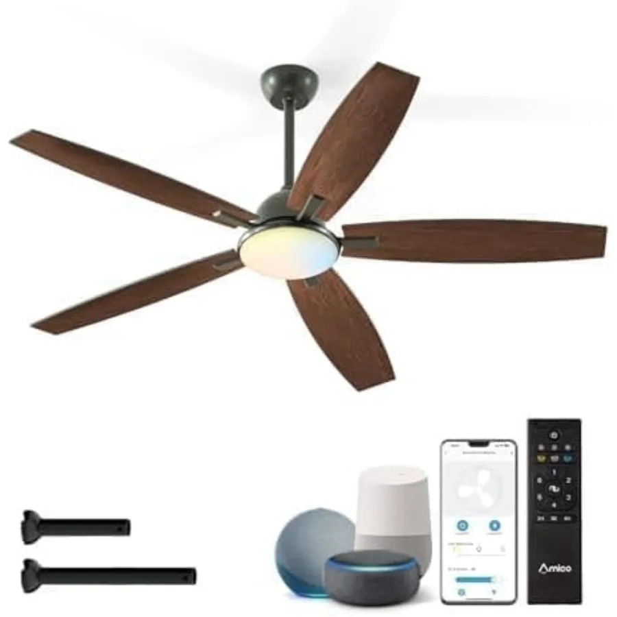 Ceiling Fans with Lights, 60 inch Smart Ceiling Fan for Farmhouse Bedroom, Brown Wood Blades, Reversible DC Motor, 6 Speeds, 3C
Ceiling Fans with Lights, 60 inch Smart Ceiling Fan for Farmhouse Bedroom, Brown Wood Blades, Reversible DC Motor, 6 Speeds, 3C
