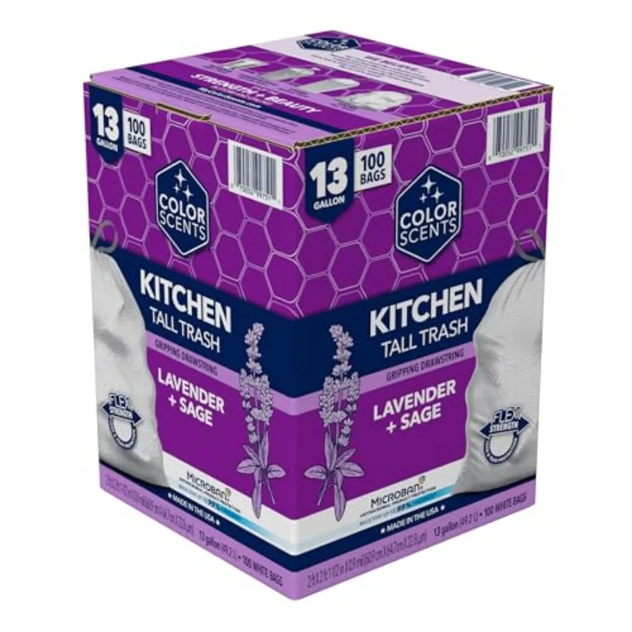 Tall Kitchen Trash Bags - 13 Gallon, 100 Bags 1 Pack of 100 Count,Drawstring - White bag in Lavender + Sage Scent with Microban
Tall Kitchen Trash Bags - 13 Gallon, 100 Bags 1 Pack of 100 Count,Drawstring - White bag in Lavender + Sage Scent with Microban