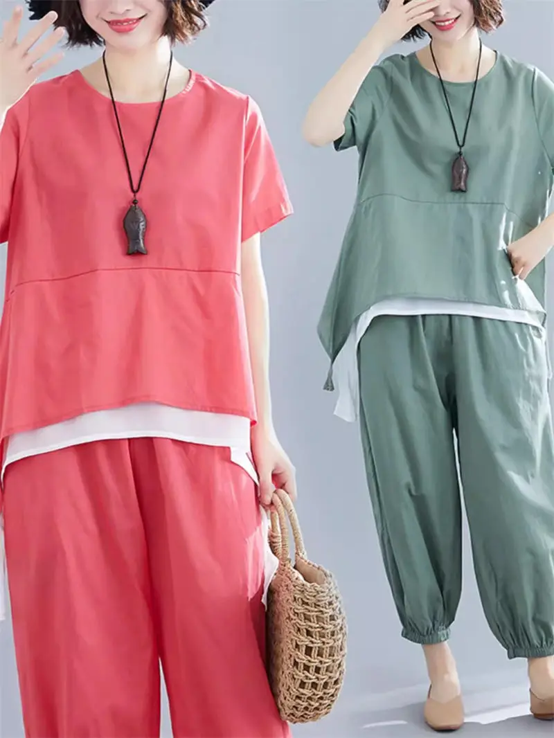 Casual 2 Piece Sets Womens Outfits 2024 Summer Short Sleeve Shirts + Harem Pants Suit Loose Tracksuit K133
Casual 2 Piece Sets Womens Outfits 2024 Summer Short Sleeve Shirts + Harem Pants Suit Loose Tracksuit K133