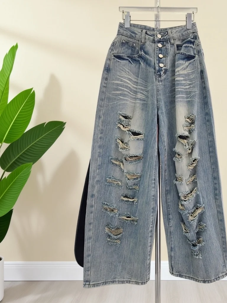 Summer 2026 High Waist Straight Leg Wide Leg Jeans Women's Washed out American Retro Hole Punching Long Pants Casual Style
Summer 2026 High Waist Straight Leg Wide Leg Jeans Women's Washed out American Retro Hole Punching Long Pants Casual Style