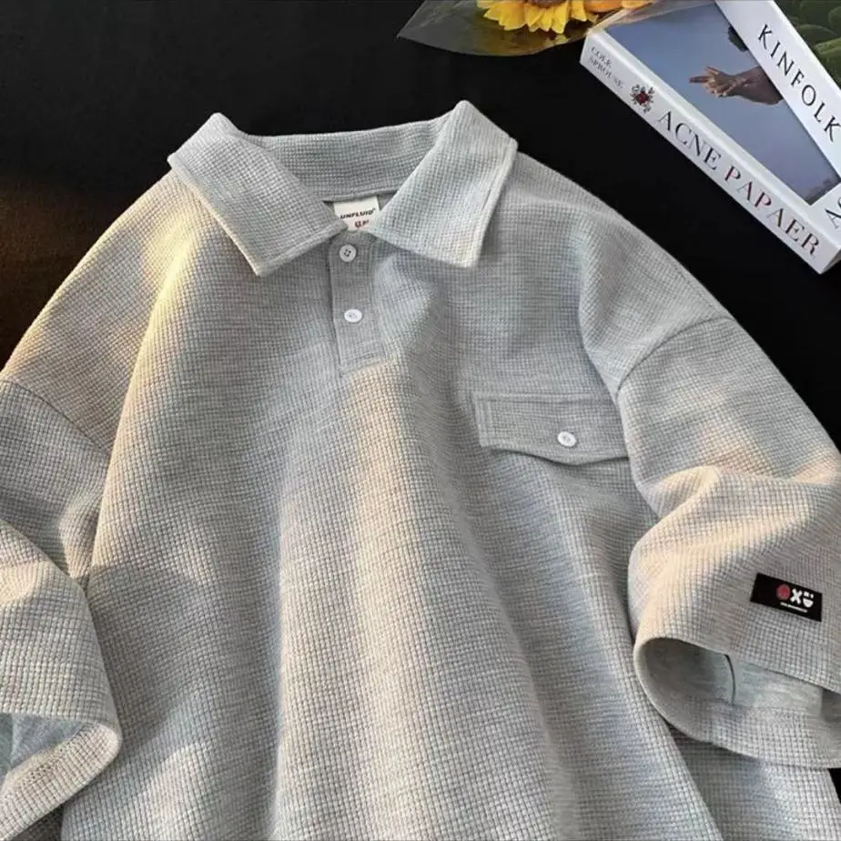 American style chic waffle short-sleeved T-shirt for women summer loose flesh-covering design niche polo collar Korean style top
American style chic waffle short-sleeved T-shirt for women summer loose flesh-covering design niche polo collar Korean style top