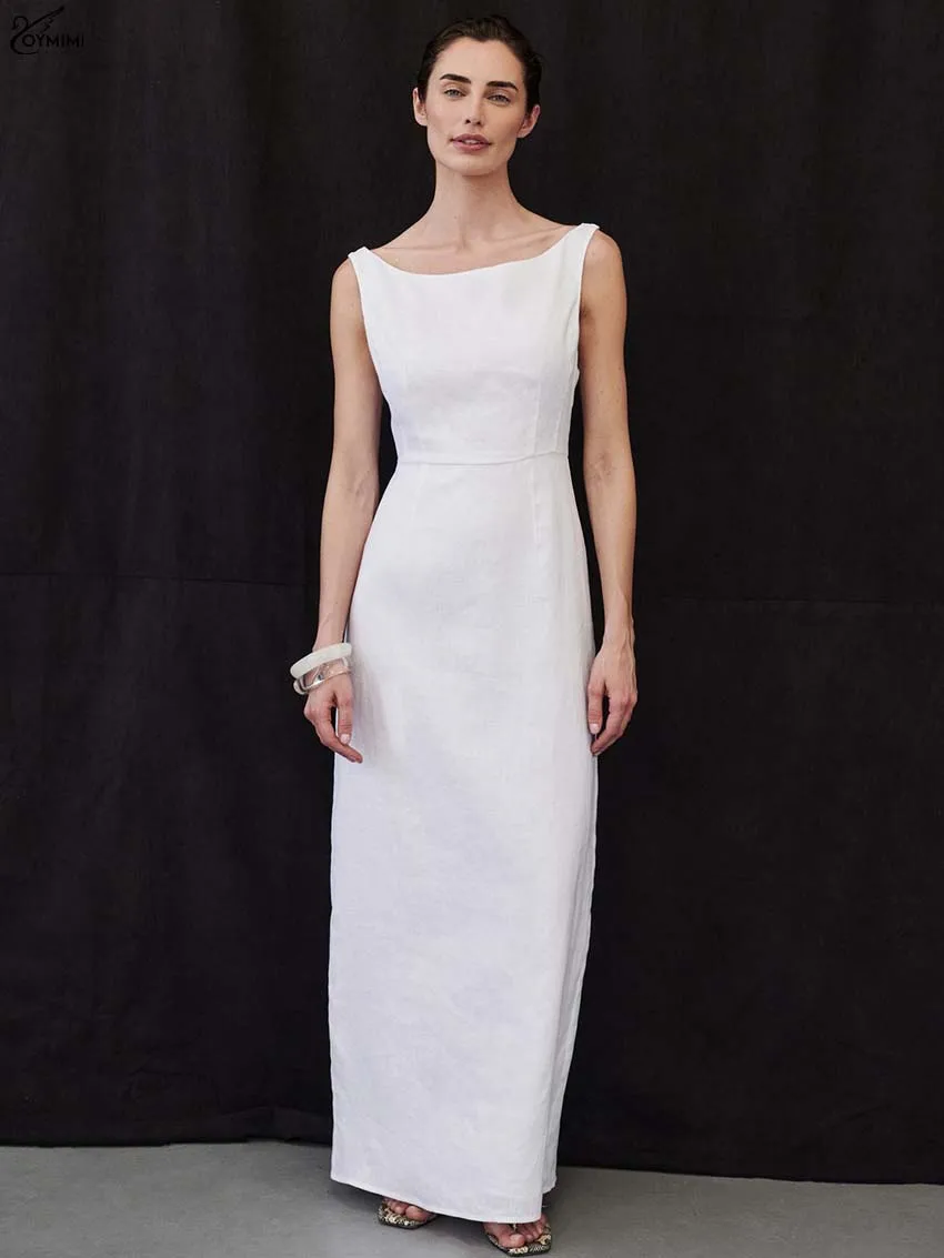 Oymimi Casual White Cotton Dresses 2025 Woman Fashion O-Neck Sleeveless Slip Dress Autumn Elegant High Waist Floor-Length Dress
Oymimi Casual White Cotton Dresses 2025 Woman Fashion O-Neck Sleeveless Slip Dress Autumn Elegant High Waist Floor-Length Dress