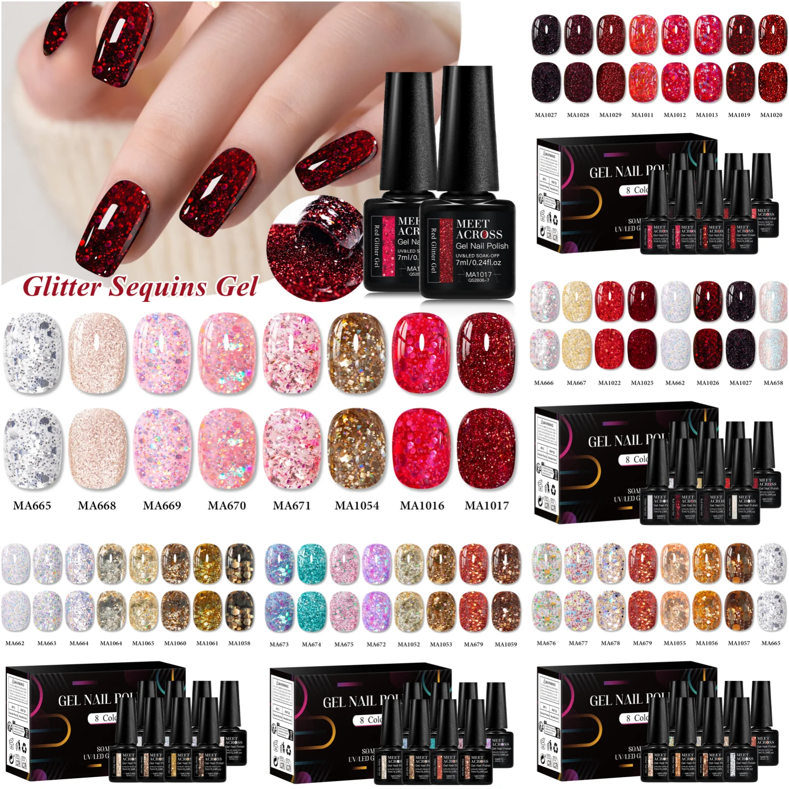 8pcs Red Golden Glitter Sequins Gel Nail Polish Set Shiny Effect Semi Permanent UV LED Gel Vernis Manicure DIY Nail Supplies
8pcs Red Golden Glitter Sequins Gel Nail Polish Set Shiny Effect Semi Permanent UV LED Gel Vernis Manicure DIY Nail Supplies