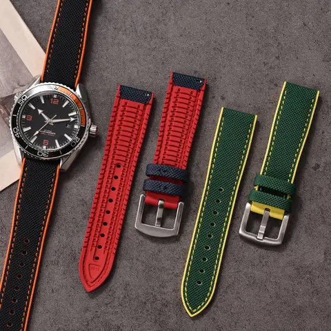 For Breitling Omega IWC Mark Sailcloth Nylon FKM Rubber Bottom Watch Strap 18/20/22/24mm Qucik Release Strap Men Women Bracelet