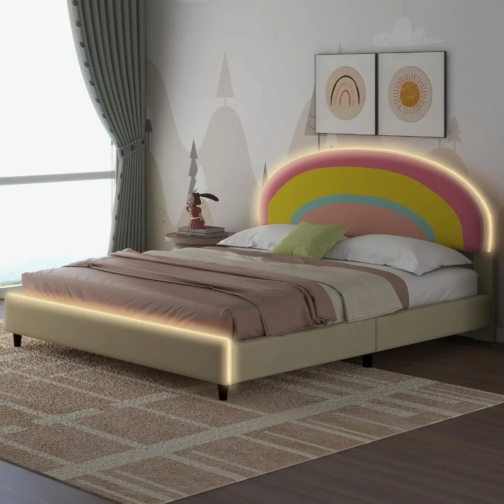 Full Bed Frame, Princess Bed for Girls, Upholstered Platform Bed with Rainbow Shaped Height-Adjustable Headboard
Full Bed Frame, Princess Bed for Girls, Upholstered Platform Bed with Rainbow Shaped Height-Adjustable Headboard