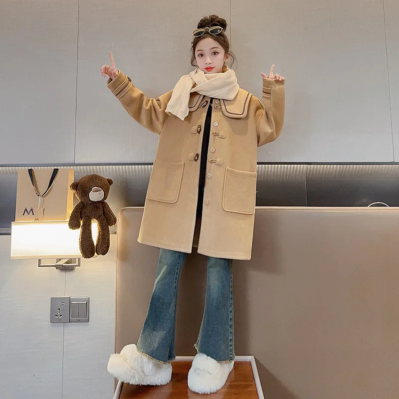 Girls Autumn and Winter Woolen Coat Winter 2024 New Foreign Style Coat Medium Long Coat Casual Korean Simple Style Clothes
Girls Autumn and Winter Woolen Coat Winter 2024 New Foreign Style Coat Medium Long Coat Casual Korean Simple Style Clothes