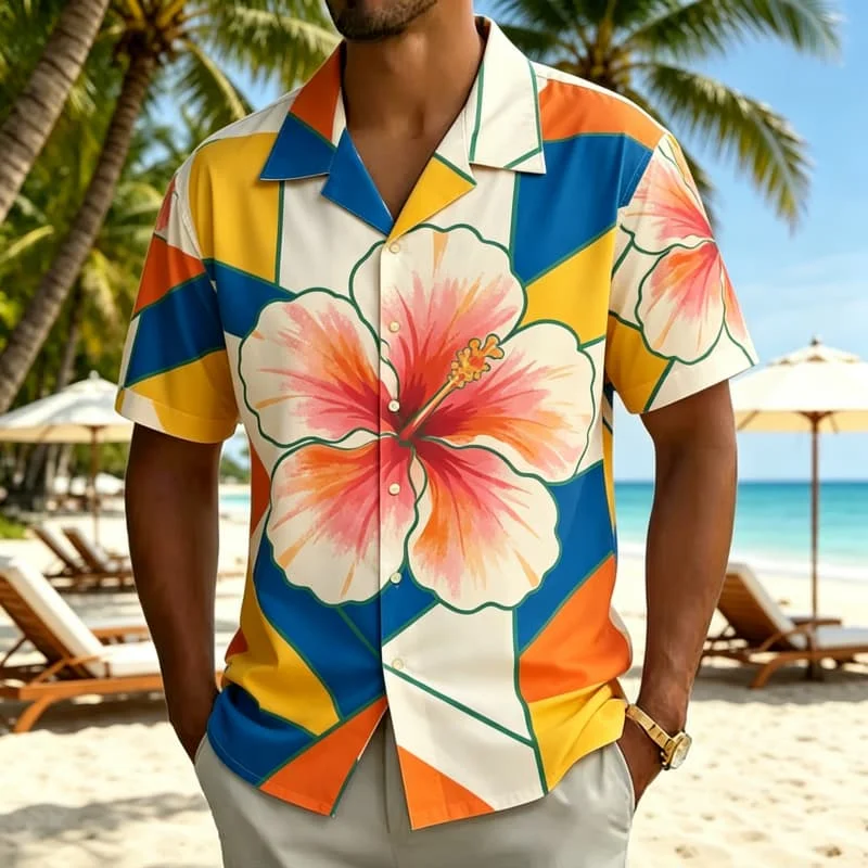 Men's Geometric Tropical Floral and Leaf Print Hawaiian Shirt,for Summer Beach, Casual Outings, Pool Parties & Weekend Getaways
Men's Geometric Tropical Floral and Leaf Print Hawaiian Shirt,for Summer Beach, Casual Outings, Pool Parties & Weekend Getaways
