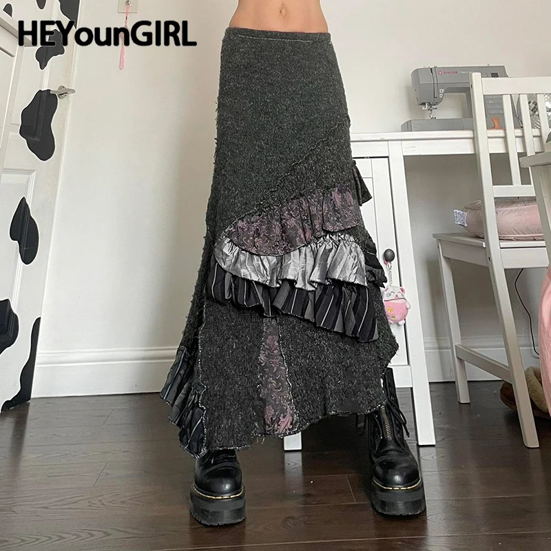 HEYounGIRL Irregular Ruffled Design Knitted Long Skirt Y2K Aesthetic Women Stylish Winter Skirts Vintage Chic High Street Outfit
HEYounGIRL Irregular Ruffled Design Knitted Long Skirt Y2K Aesthetic Women Stylish Winter Skirts Vintage Chic High Street Outfit