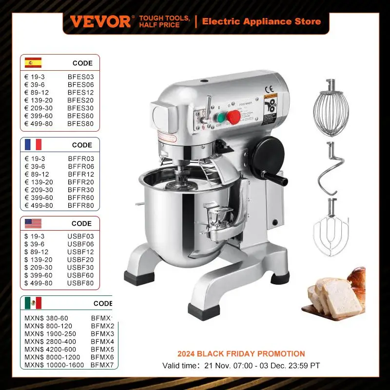 VEVOR 10 15 20 30L Electric Dough Machine Stainless Steel Commercial Cream Egg Whisk Mixer Processor Kitchen Food Stand Blender
VEVOR 10 15 20 30L Electric Dough Machine Stainless Steel Commercial Cream Egg Whisk Mixer Processor Kitchen Food Stand Blender