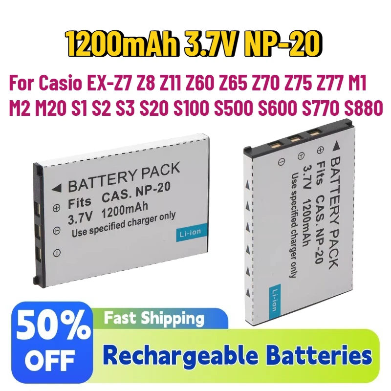 New 1200mAh 3.7V NP-20 Camera Battery for Casio EX-Z7 Z8 Z11 Z60 Z65 Z70 Z75 Z77 M1 M2 M20 S1 S2 S3 S20 S100 S500 S600 S770 S880
New 1200mAh 3.7V NP-20 Camera Battery for Casio EX-Z7 Z8 Z11 Z60 Z65 Z70 Z75 Z77 M1 M2 M20 S1 S2 S3 S20 S100 S500 S600 S770 S880