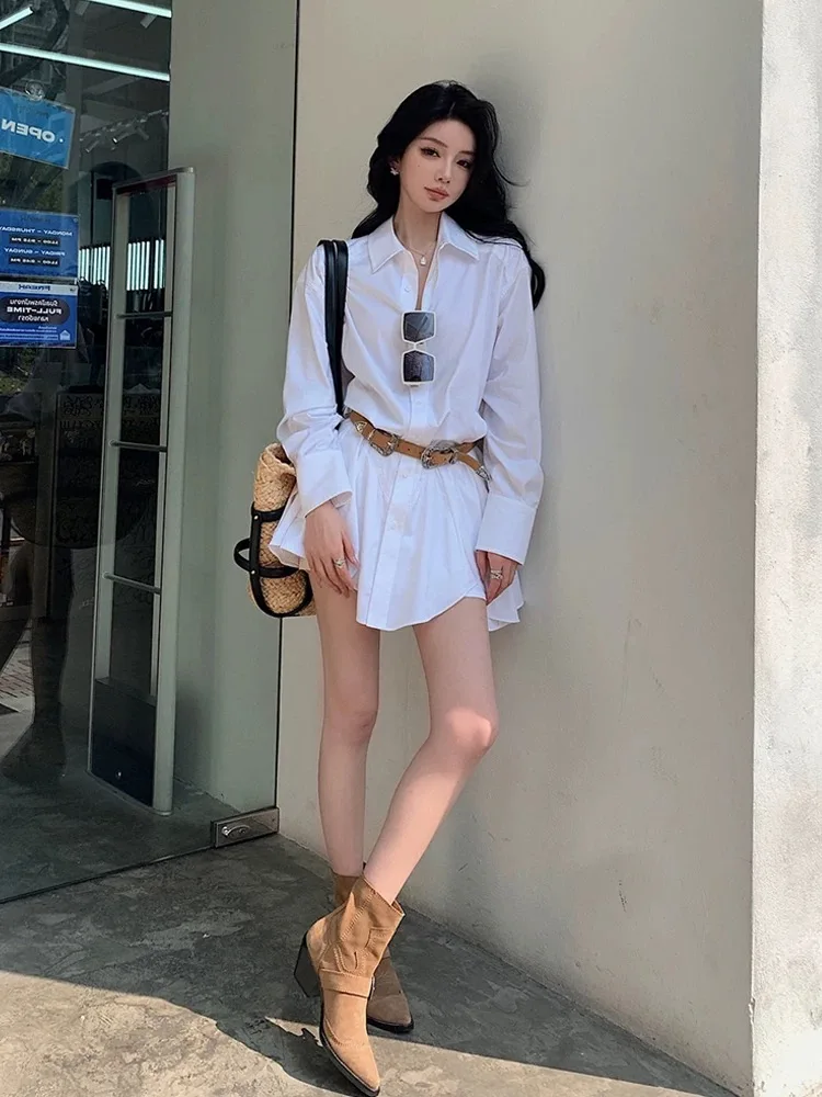 Slimming Effect Collar Long Sleeve Dress Shirt Women's Mid-Length Waist-Cinching Short Dress Spring Fashion Casual Cotton
Slimming Effect Collar Long Sleeve Dress Shirt Women's Mid-Length Waist-Cinching Short Dress Spring Fashion Casual Cotton