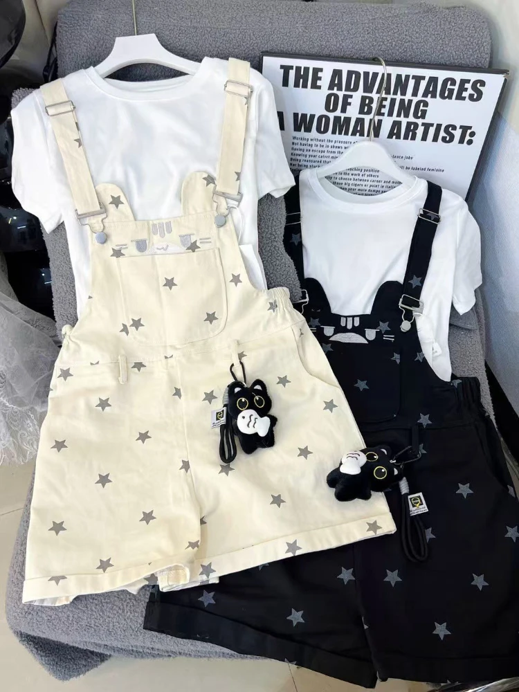 Japanese Kawaii Star Print Bunny Overall Shorts 2 Piece Set Women Girls Short Sleeve Plush Pendant High Waist Daily Wear Outfit
Japanese Kawaii Star Print Bunny Overall Shorts 2 Piece Set Women Girls Short Sleeve Plush Pendant High Waist Daily Wear Outfit
