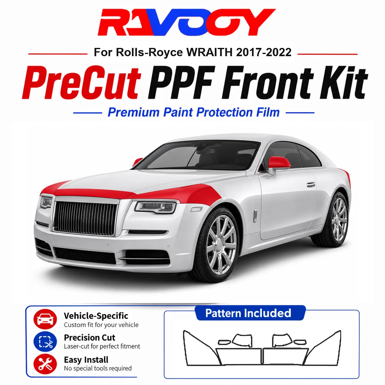 8.5mil TPU Precut PPF Kit For Rolls-Royce WRAITH 2017-2022 - Hood, Fenders & Mirror Set - Self-Healing Clear Bra Film
8.5mil TPU Precut PPF Kit For Rolls-Royce WRAITH 2017-2022 - Hood, Fenders & Mirror Set - Self-Healing Clear Bra Film
