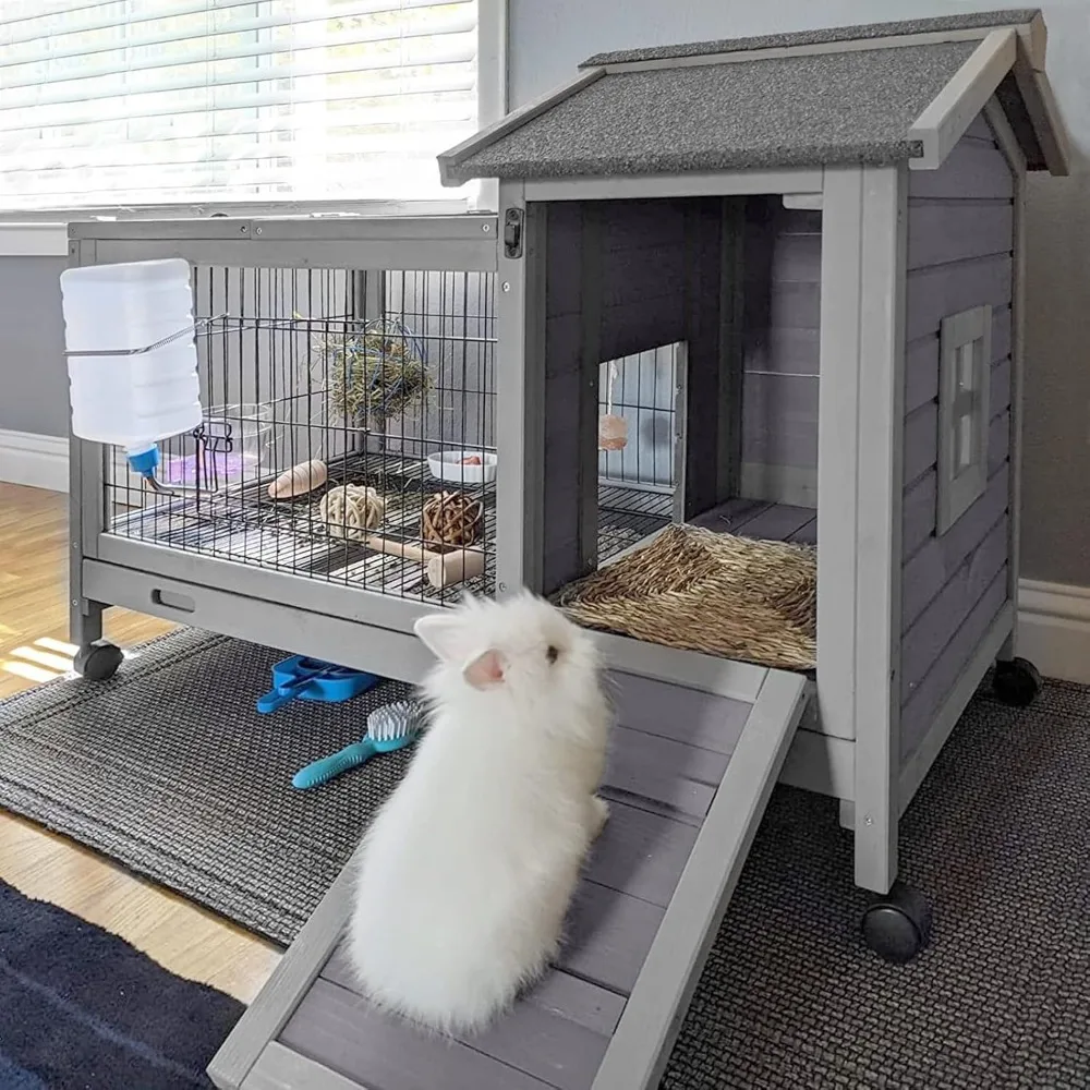 Indoor Rabbit Hutch Bunny Cage with 4 Casters, Bunny Hutch -Removable Wire Grate
Indoor Rabbit Hutch Bunny Cage with 4 Casters, Bunny Hutch -Removable Wire Grate