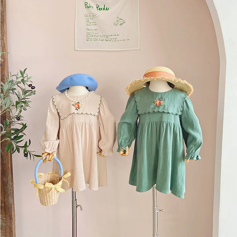 Children's Clothing French Embroidered Long Sleeve Girl Dress2024Autumn New Polo Collar Flower Cotton Linen Children's Skirt
Children's Clothing French Embroidered Long Sleeve Girl Dress2024Autumn New Polo Collar Flower Cotton Linen Children's Skirt