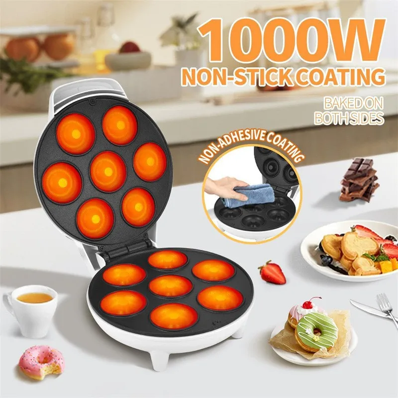 Dual-Side Heating Doughnut Machine Mini Automatic Cake Waffle Maker Fast Cooking for Perfect Golden Donuts