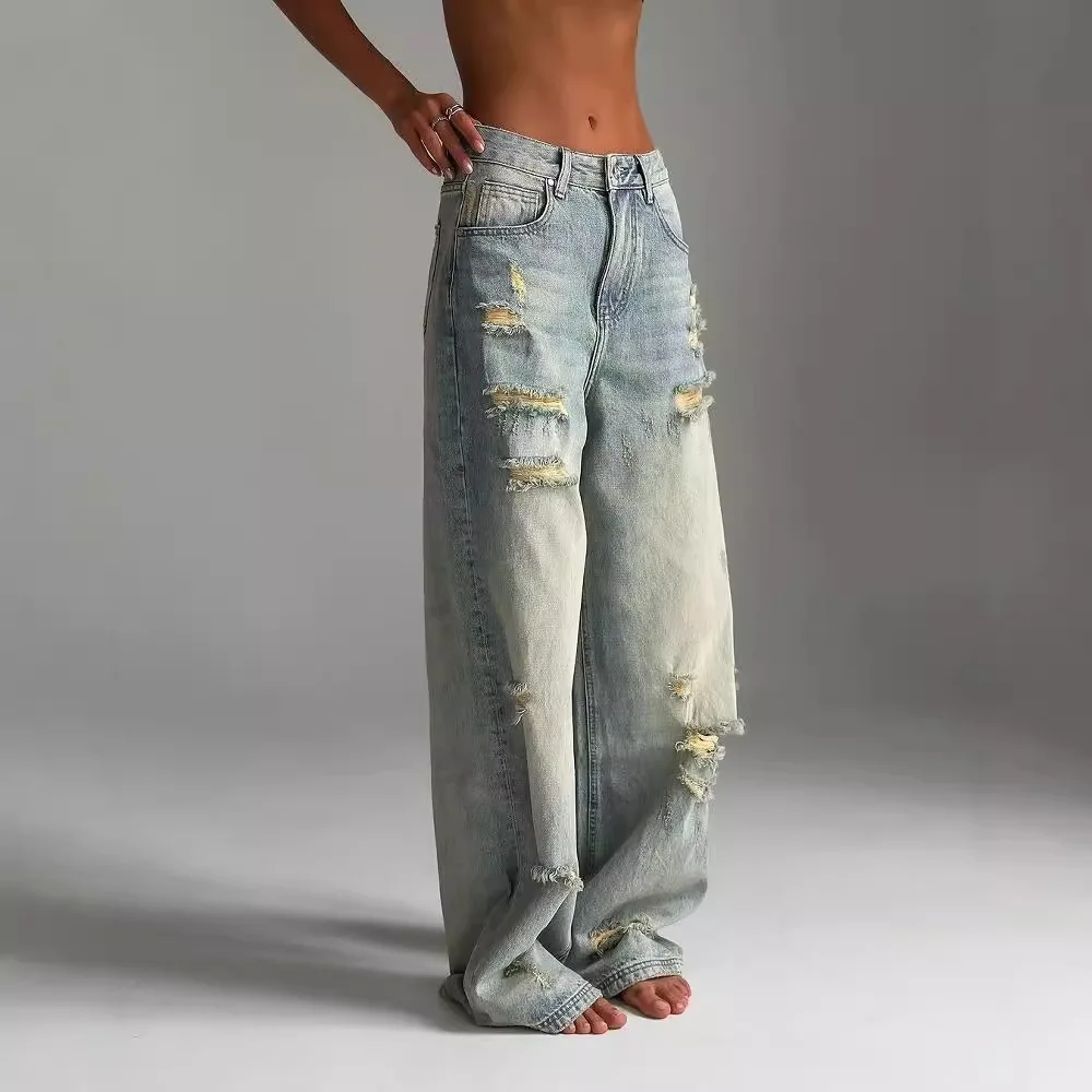 High Street Ripped Floor Jeans Women's Summer Loose Casual Slimming Straight Leg High Waisted Pants
High Street Ripped Floor Jeans Women's Summer Loose Casual Slimming Straight Leg High Waisted Pants
