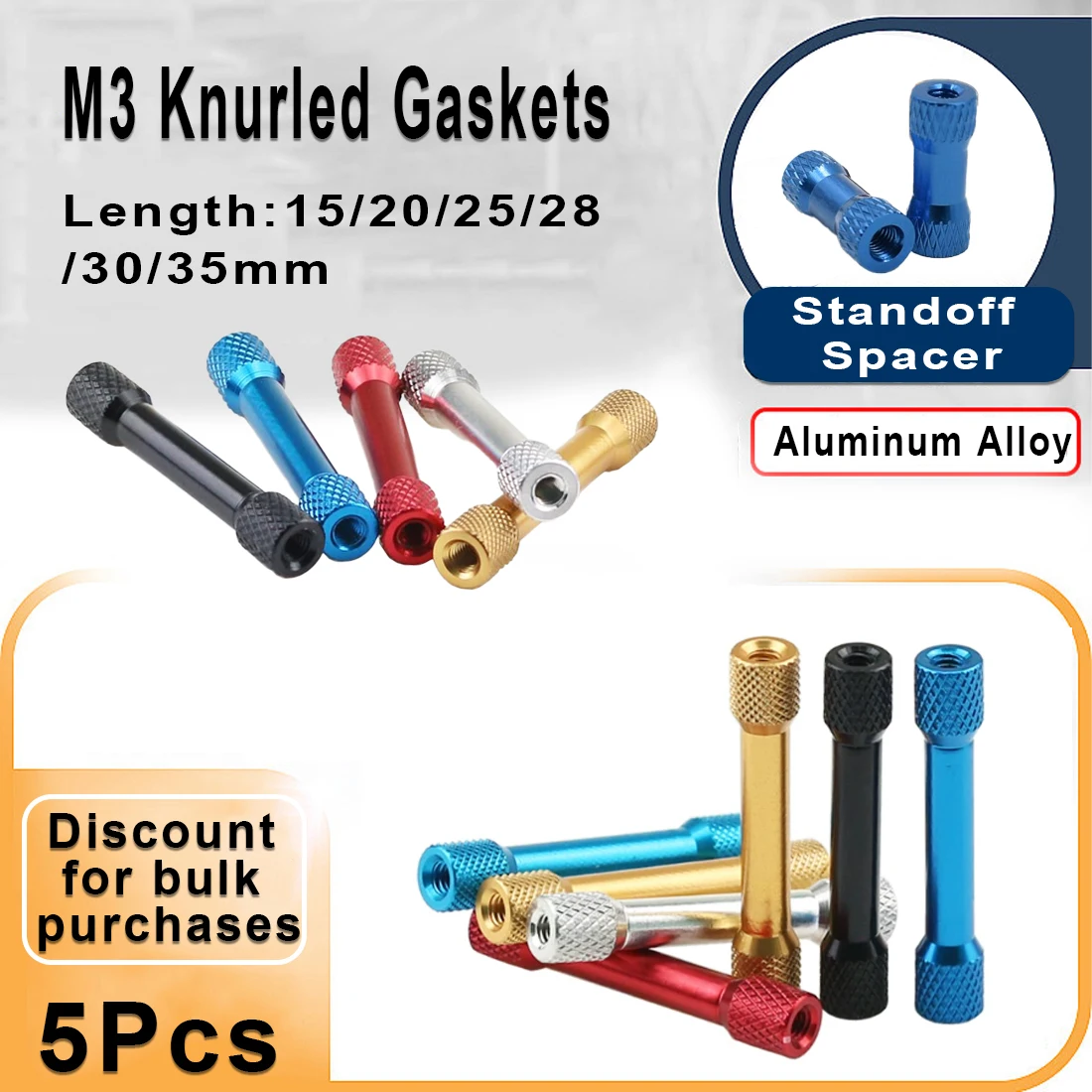 5Pcs M3 Aluminum Spacer M3*15/20/25/28/30/35 Double Head Knurled Aluminum Alloy Standoff Spacer Pillar For Rc Multicolor
5Pcs M3 Aluminum Spacer M3*15/20/25/28/30/35 Double Head Knurled Aluminum Alloy Standoff Spacer Pillar For Rc Multicolor