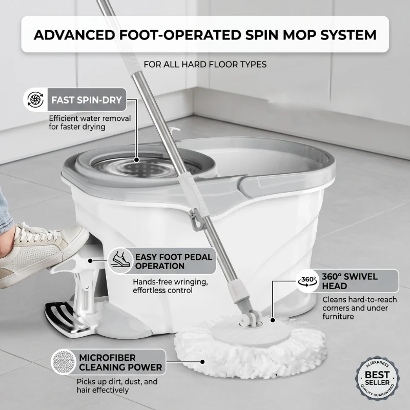 Effortless Cleaning with Foot Pedals, Stainless Steel Rotating Water Bucket, Household Telescopic Rod, Cotton Head Mop Set
Effortless Cleaning with Foot Pedals, Stainless Steel Rotating Water Bucket, Household Telescopic Rod, Cotton Head Mop Set