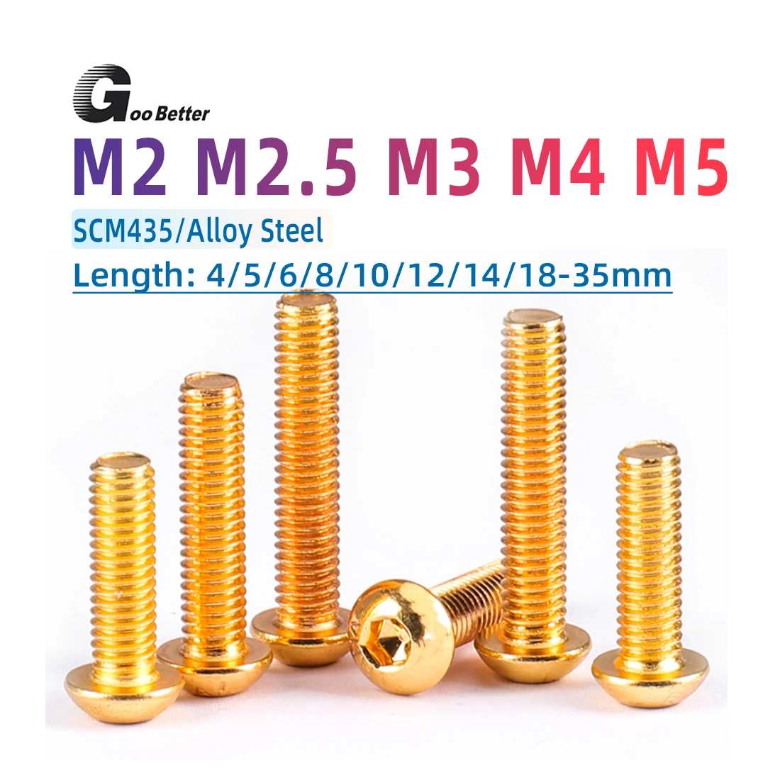 10Pcs ISO7380 M2 M2.5 M3 M4 M5 Round button head with Titanium Golden colour Hex Socket Screw Titanium plated round head screws
10Pcs ISO7380 M2 M2.5 M3 M4 M5 Round button head with Titanium Golden colour Hex Socket Screw Titanium plated round head screws