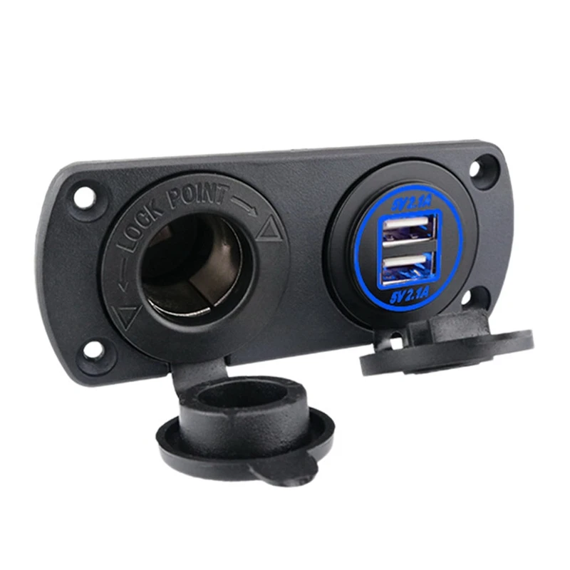 Dual USB Socket Charger 5V 2.1A with Blue LED 12-24V Power Outlet Lighter Socket Switch Panel Adapter for Car Boat
Dual USB Socket Charger 5V 2.1A with Blue LED 12-24V Power Outlet Lighter Socket Switch Panel Adapter for Car Boat
