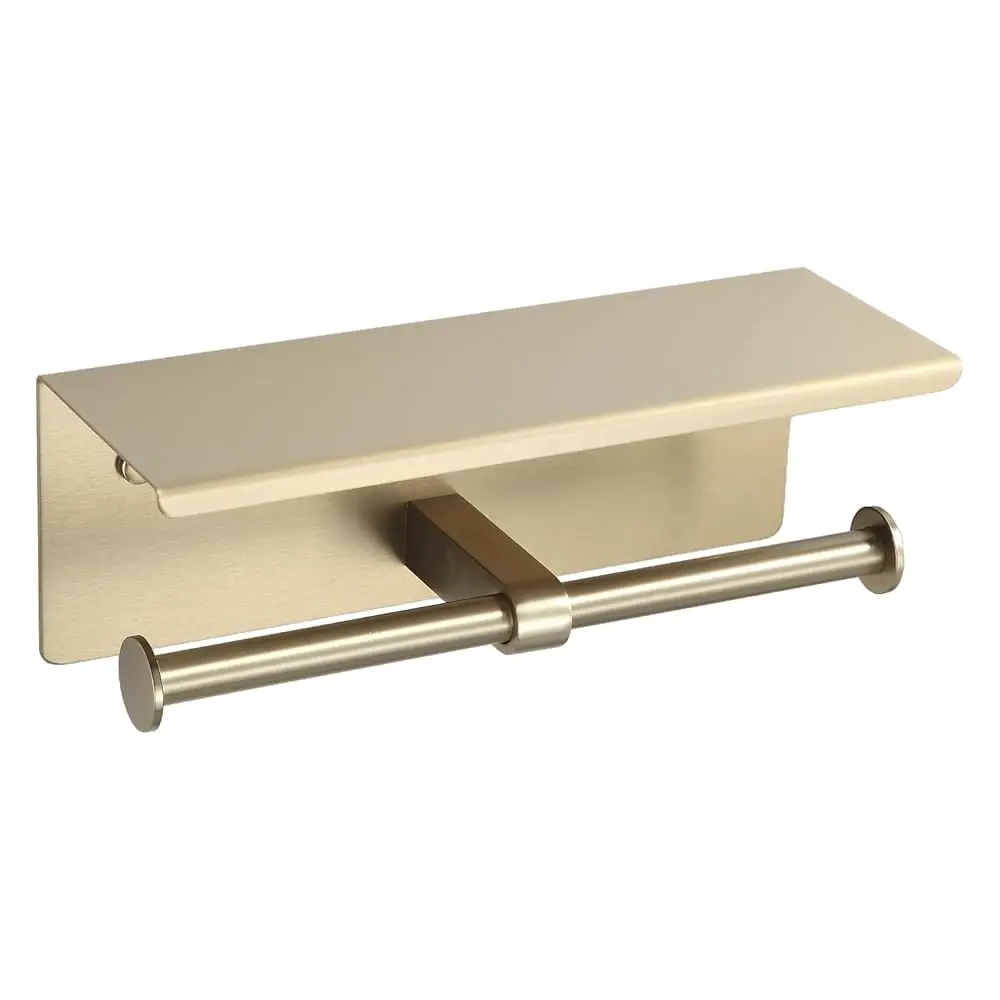 Toilet Paper Holder with Shelf Matte Brushed Gold Double Head Toilet Tissue Roll Holder 304 Stainless Steel Wall Mount for B
Toilet Paper Holder with Shelf Matte Brushed Gold Double Head Toilet Tissue Roll Holder 304 Stainless Steel Wall Mount for B