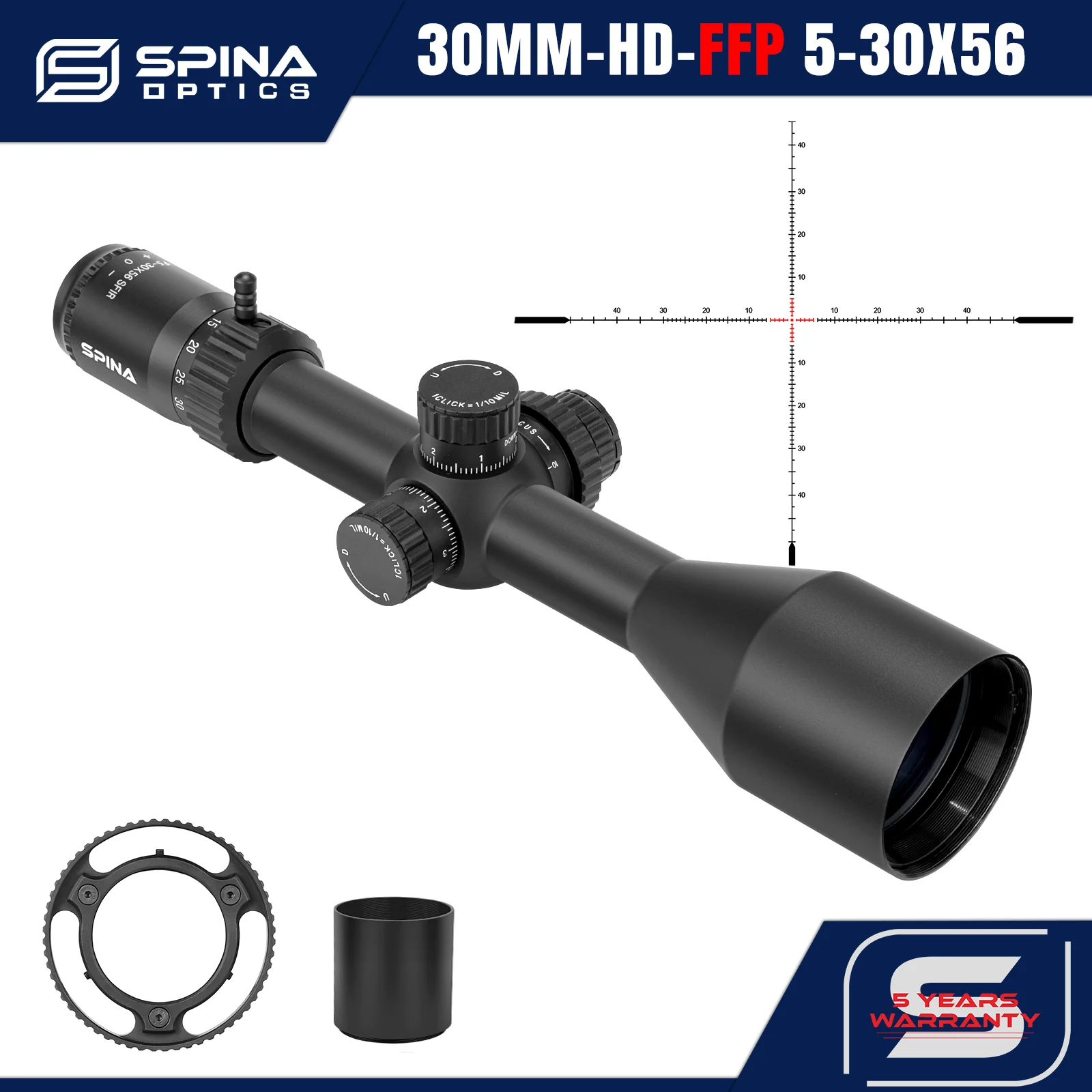 SPINA OPTICS FalconPoint HD 5-30x56 FFP First focal plane Scope Sight 10-400m Tactical Hunting Glass Etched Reticle
SPINA OPTICS FalconPoint HD 5-30x56 FFP First focal plane Scope Sight 10-400m Tactical Hunting Glass Etched Reticle