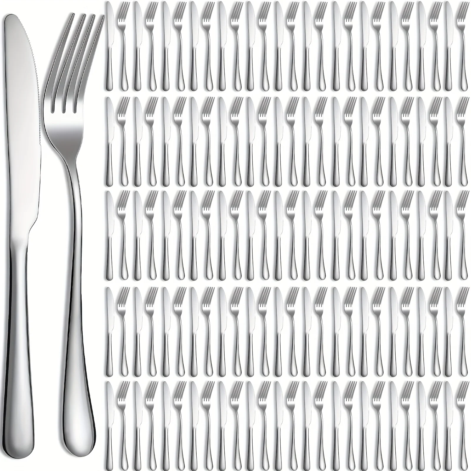 100pcs Stainless Steel Forks Dinnerware Set Dinner Forks And Dinner Knives Flatware Set Tableware Cutlery for Butter Kitchen, Dishwasher Safe (Silver, 9.06 Inches, 8.07 Inches)
100pcs Stainless Steel Forks Dinnerware Set Dinner Forks And Dinner Knives Flatware Set Tableware Cutlery for Butter Kitchen, Dishwasher Safe (Silver, 9.06 Inches, 8.07 Inches)