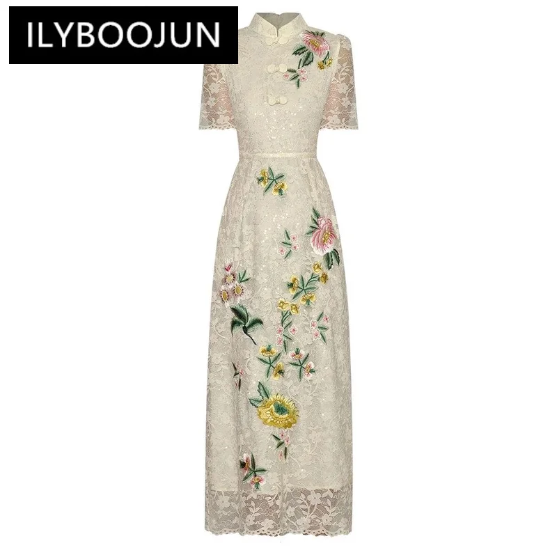 ILYBOOJUN Fashion Designer Early Autumn Lace Pencil Dress Women Stand Collar Short Sleeve Flower Embroidery Chinese Style Dress
ILYBOOJUN Fashion Designer Early Autumn Lace Pencil Dress Women Stand Collar Short Sleeve Flower Embroidery Chinese Style Dress
