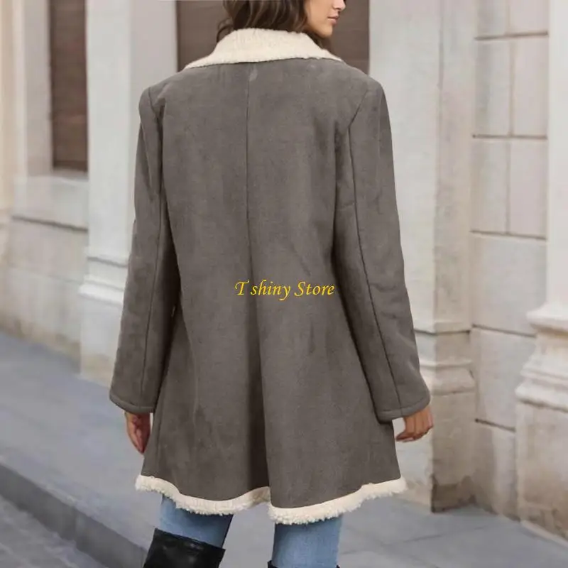 N58F Women's Faux Suedes Double Breasted Coat with Warm Fleece Lining Notched Collar And Side Pockets For Winter Comfort And
N58F Women's Faux Suedes Double Breasted Coat with Warm Fleece Lining Notched Collar And Side Pockets For Winter Comfort And