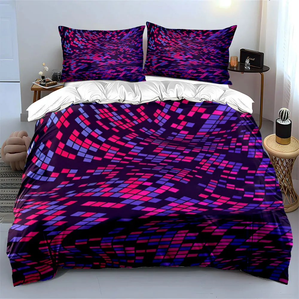 3Pcs Neon Pink and Purple Grid Bedding Set, Abstract Wave Pattern Duvet Cover + 2 Pillowcases,Single Double King Queen, Gift
3Pcs Neon Pink and Purple Grid Bedding Set, Abstract Wave Pattern Duvet Cover + 2 Pillowcases,Single Double King Queen, Gift