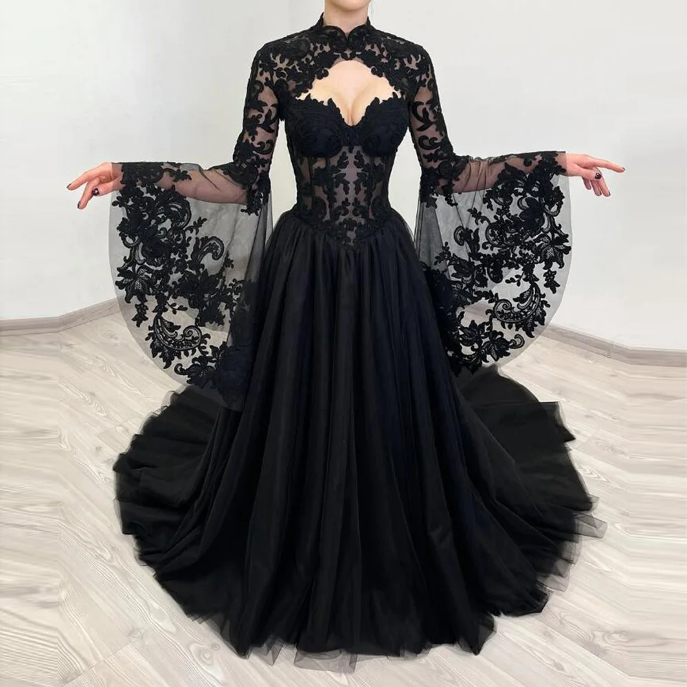 Customized Black Mermaid Prom Dresses Floor-Length High-Neck Full Sleeve Evening Dresses Fashion Lace Sexy Backless Lace-Up
Customized Black Mermaid Prom Dresses Floor-Length High-Neck Full Sleeve Evening Dresses Fashion Lace Sexy Backless Lace-Up