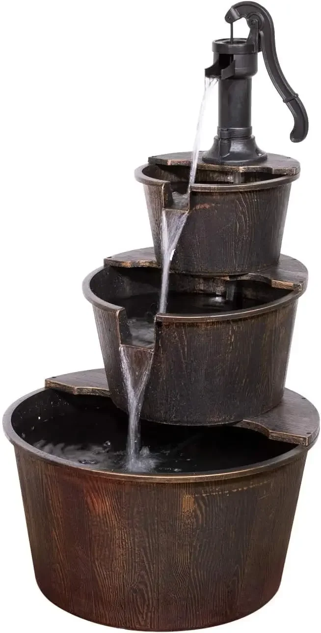 40" Tall Outdoor Floor Tiered Rustic Pump and Barrel Water Fountain, Old-Fashioned Waterfall for Garden, Patio, Yard Decor, Dark
40" Tall Outdoor Floor Tiered Rustic Pump and Barrel Water Fountain, Old-Fashioned Waterfall for Garden, Patio, Yard Decor, Dark