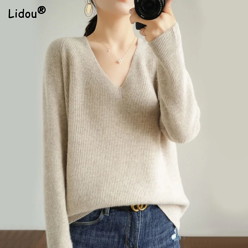 Fashion V-neck Long Sleeved Solid Color Knitting All-match Trend Korean T-shirts Elegant Comfortable Winter Women's Clothing
Fashion V-neck Long Sleeved Solid Color Knitting All-match Trend Korean T-shirts Elegant Comfortable Winter Women's Clothing