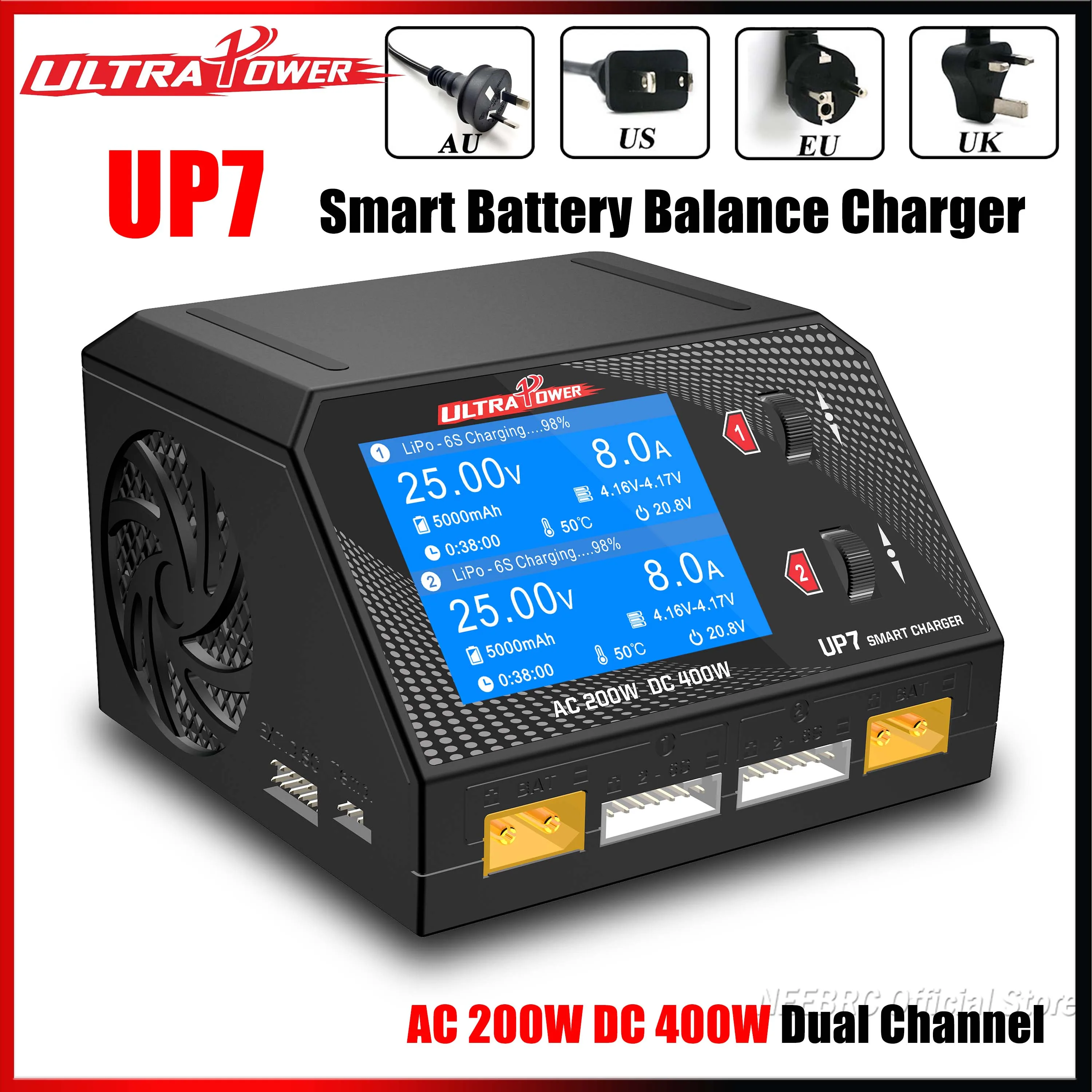 UltraPower UP7 Smart Battery Balance Charger AC 200W DC 400W Dual Channel 10A Discharger LCD for Lipo LiHV Lilon LiFe RC Model
UltraPower UP7 Smart Battery Balance Charger AC 200W DC 400W Dual Channel 10A Discharger LCD for Lipo LiHV Lilon LiFe RC Model
